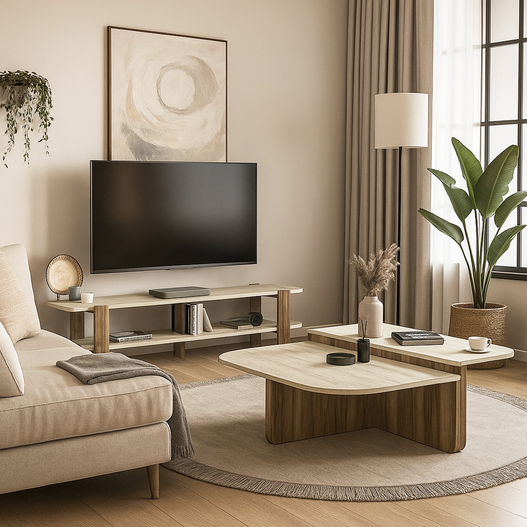 Couchtisch Luxe Beige Travertin Optik Braun 90x90 cm