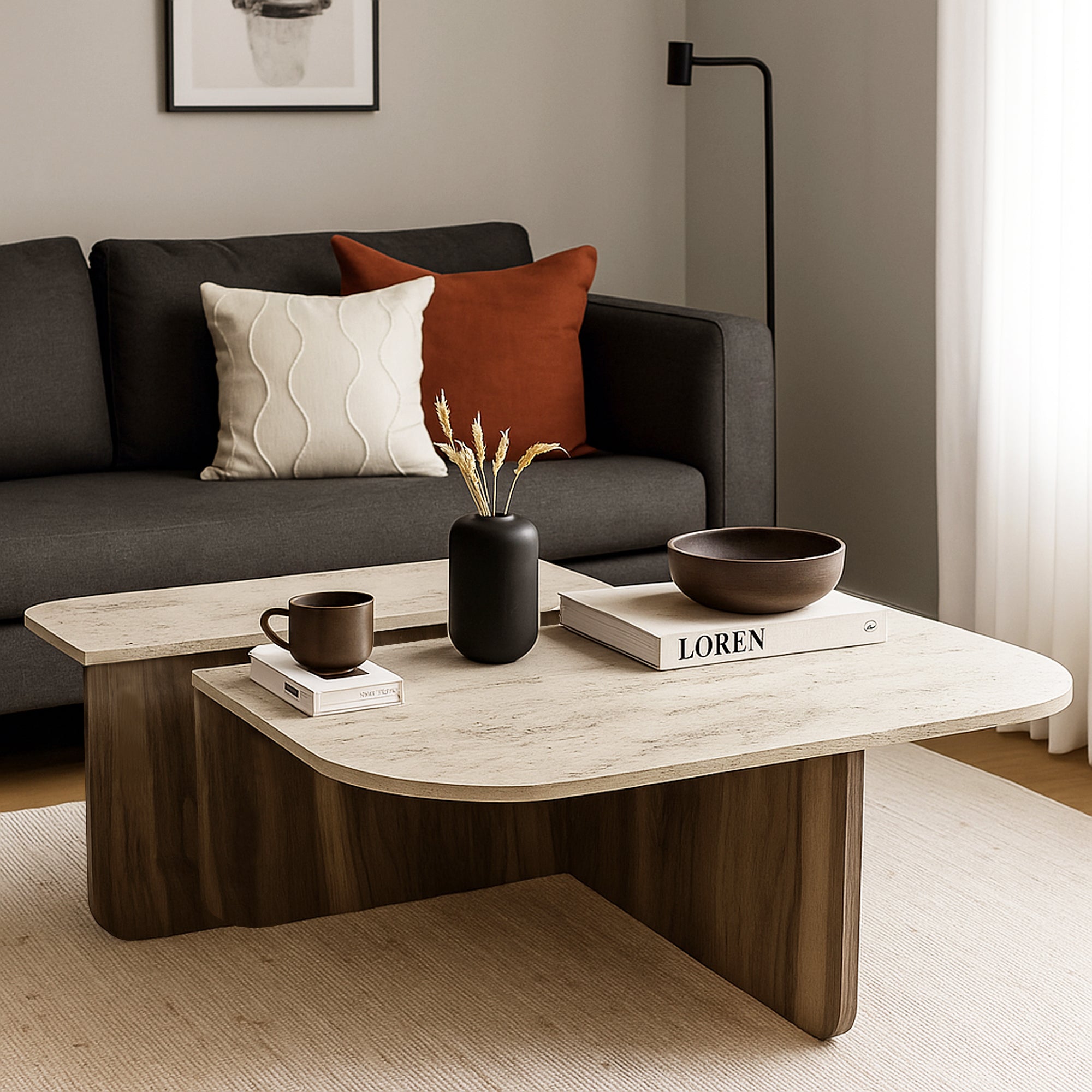 Couchtisch Luxe Beige Travertin Optik Braun 90x90 cm