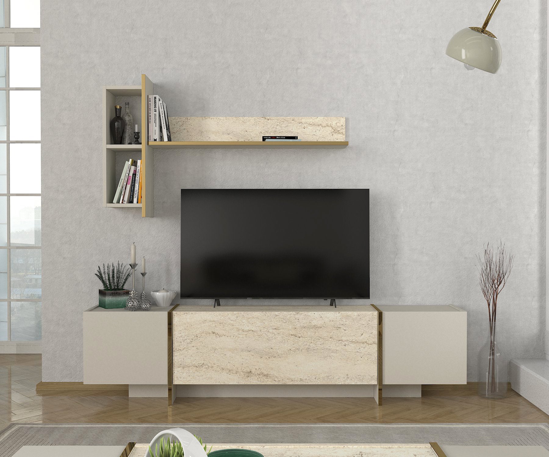 Wohnwand Veyron Beige Granit Optik