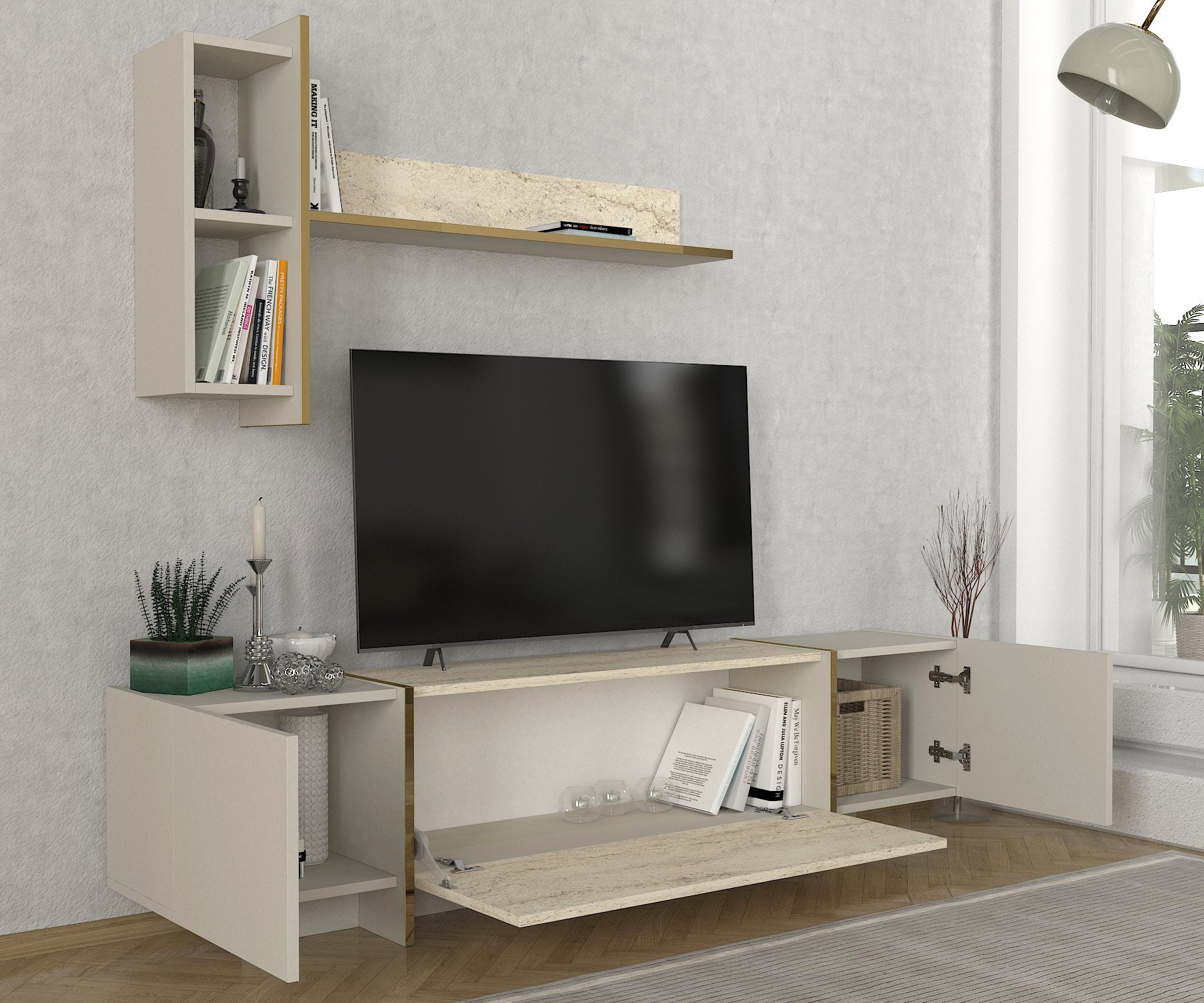 Wohnwand Veyron Beige Granit Optik