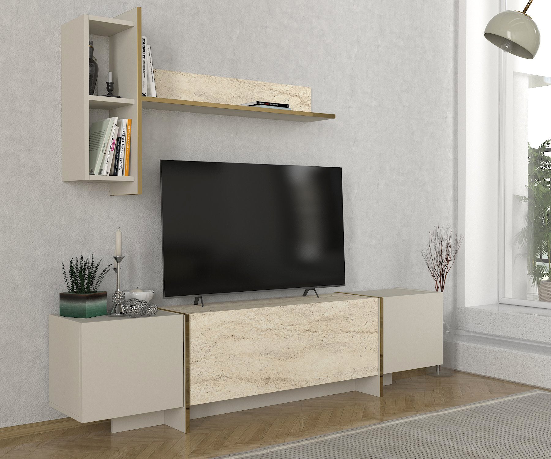Wohnwand Veyron Beige Granit Optik
