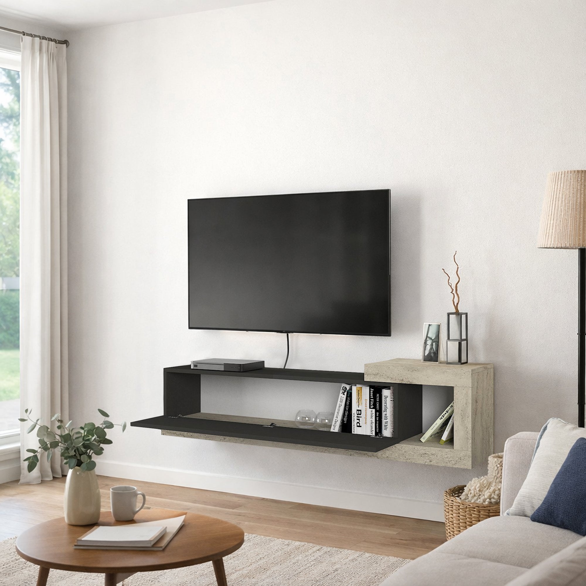 TV Lowboard Bliss Anthrazit-Beige Trawertin Optik