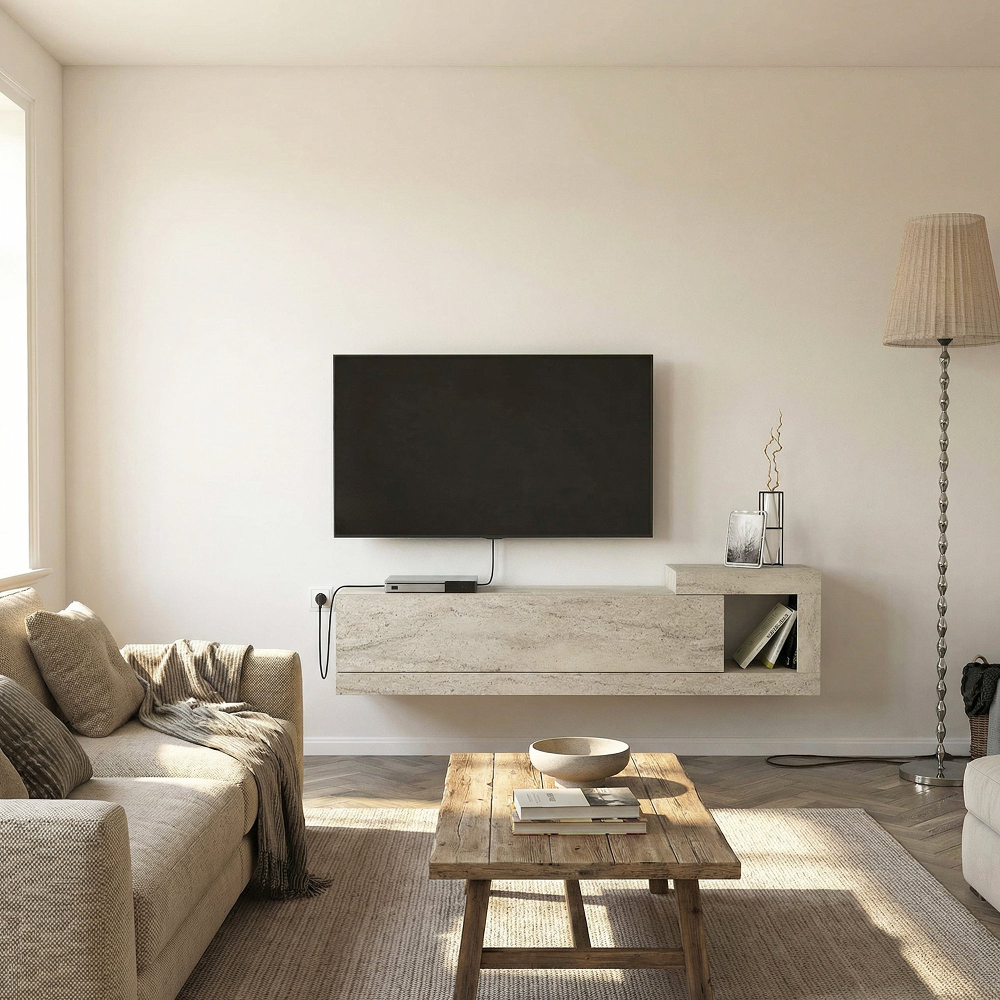 TV Lowboard Bliss Beige Trawertin Optik