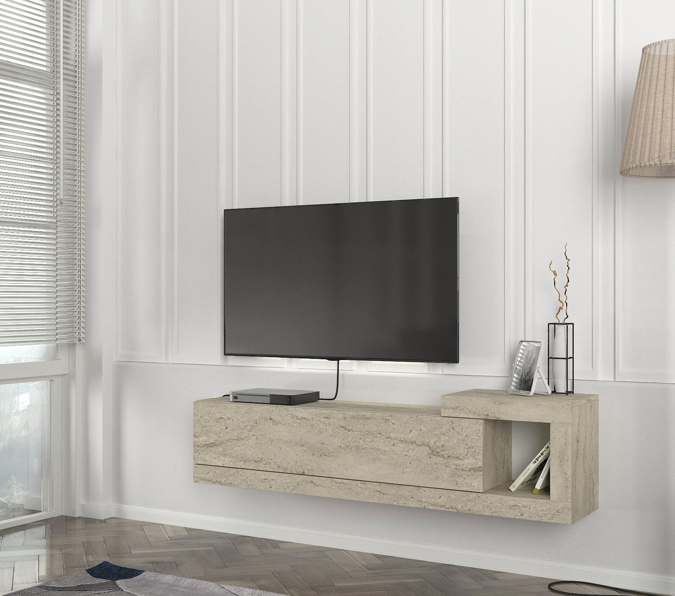 TV Lowboard Bliss Beige Trawertin Optik