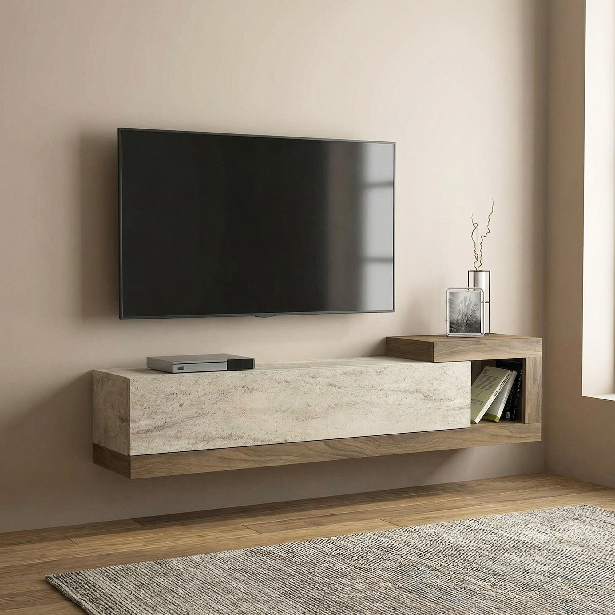 TV Lowboard Bliss Beige Trawertin Optik-Braun