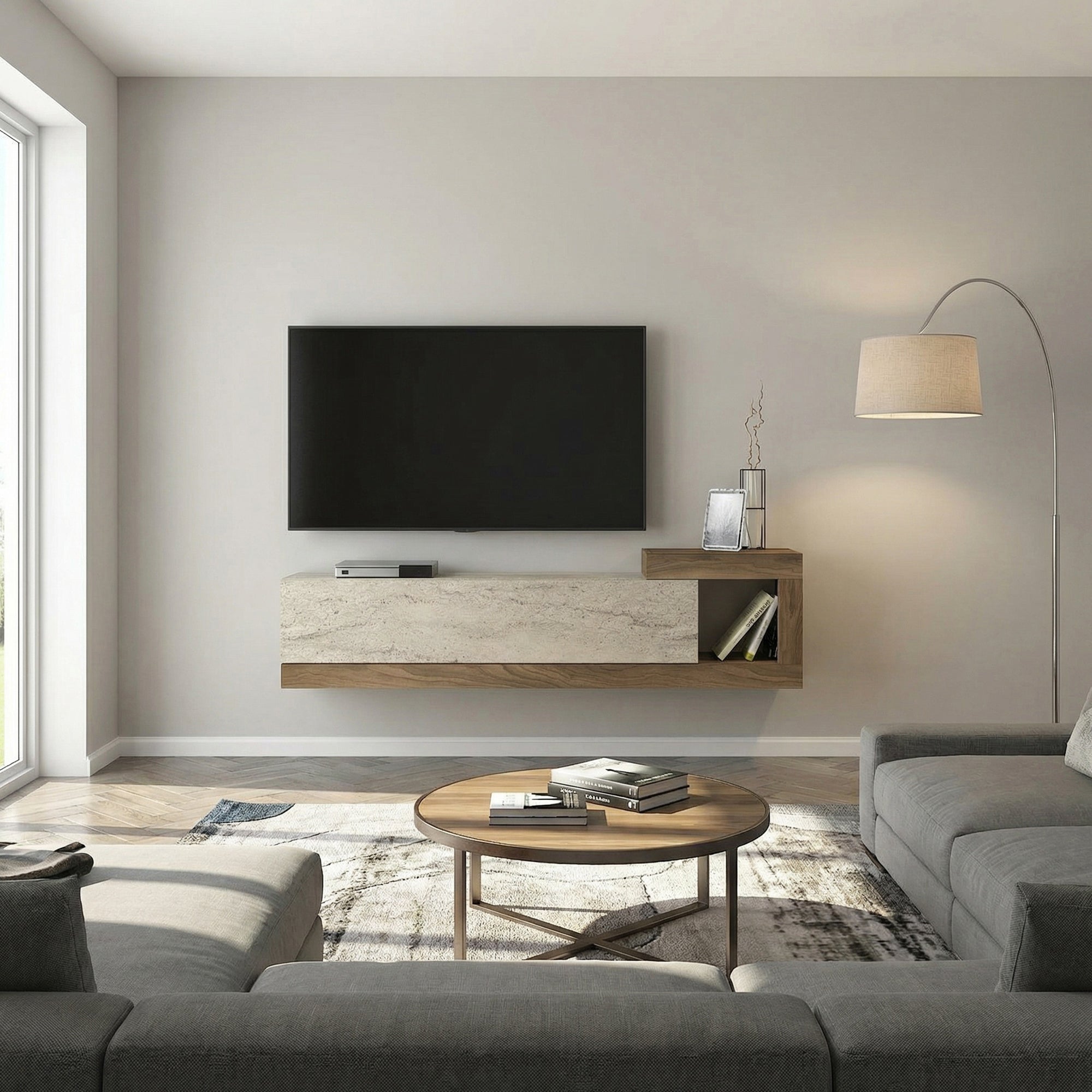 TV Lowboard Bliss Beige Trawertin Optik-Braun