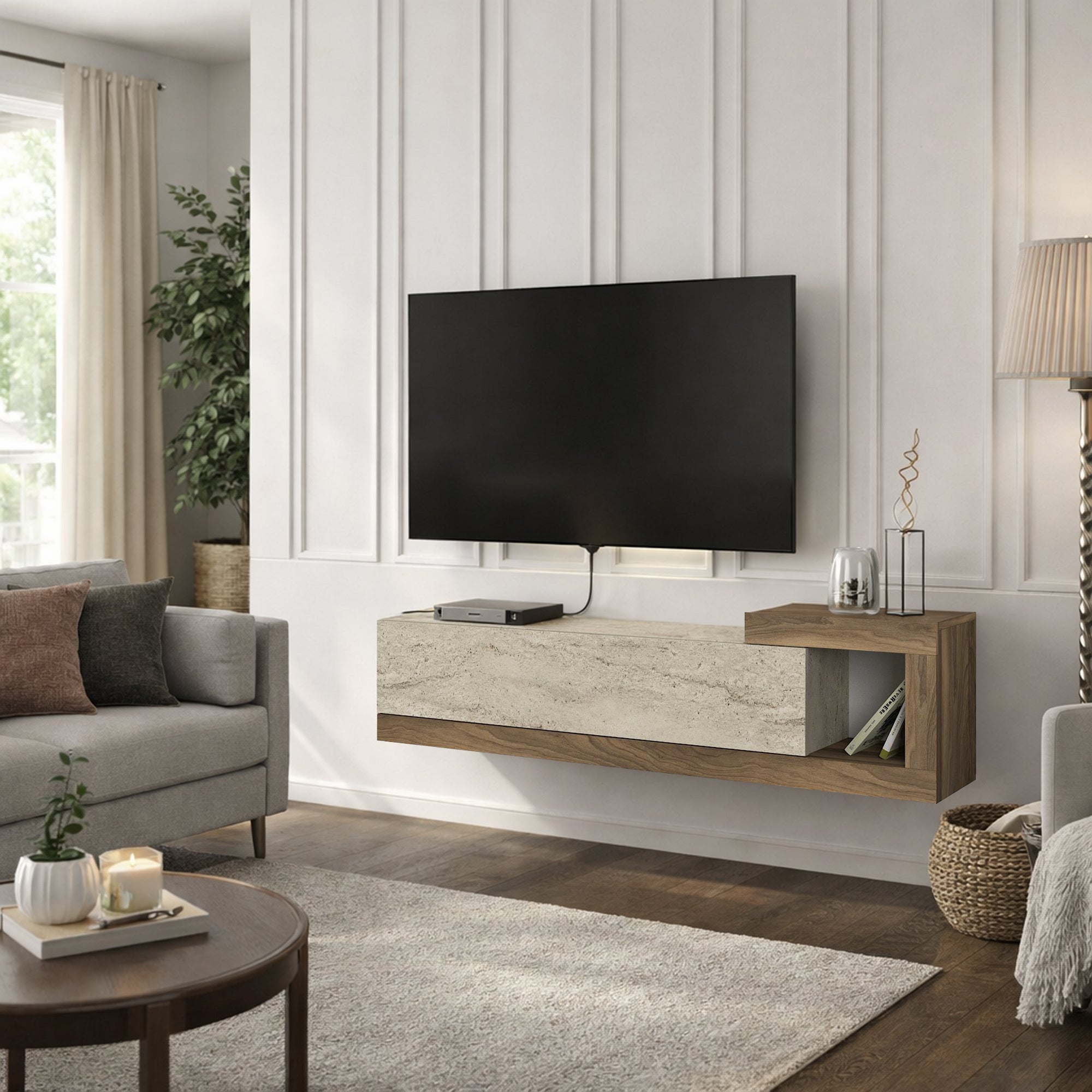 TV Lowboard Bliss Beige Trawertin Optik-Braun