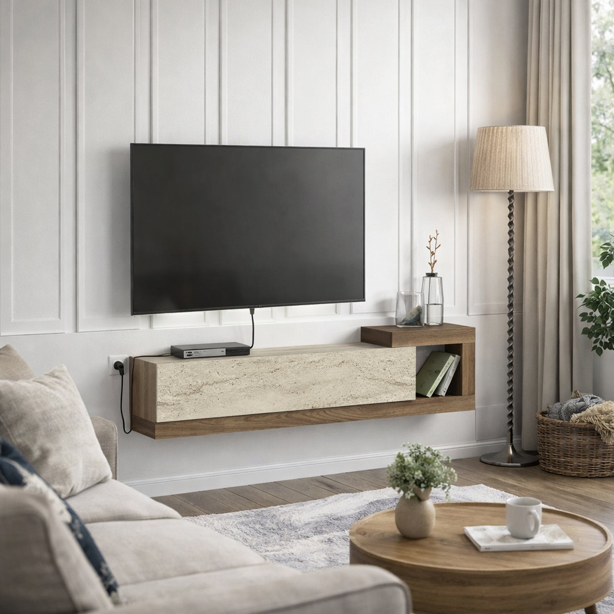 TV Lowboard Bliss Beige Trawertin Optik-Braun