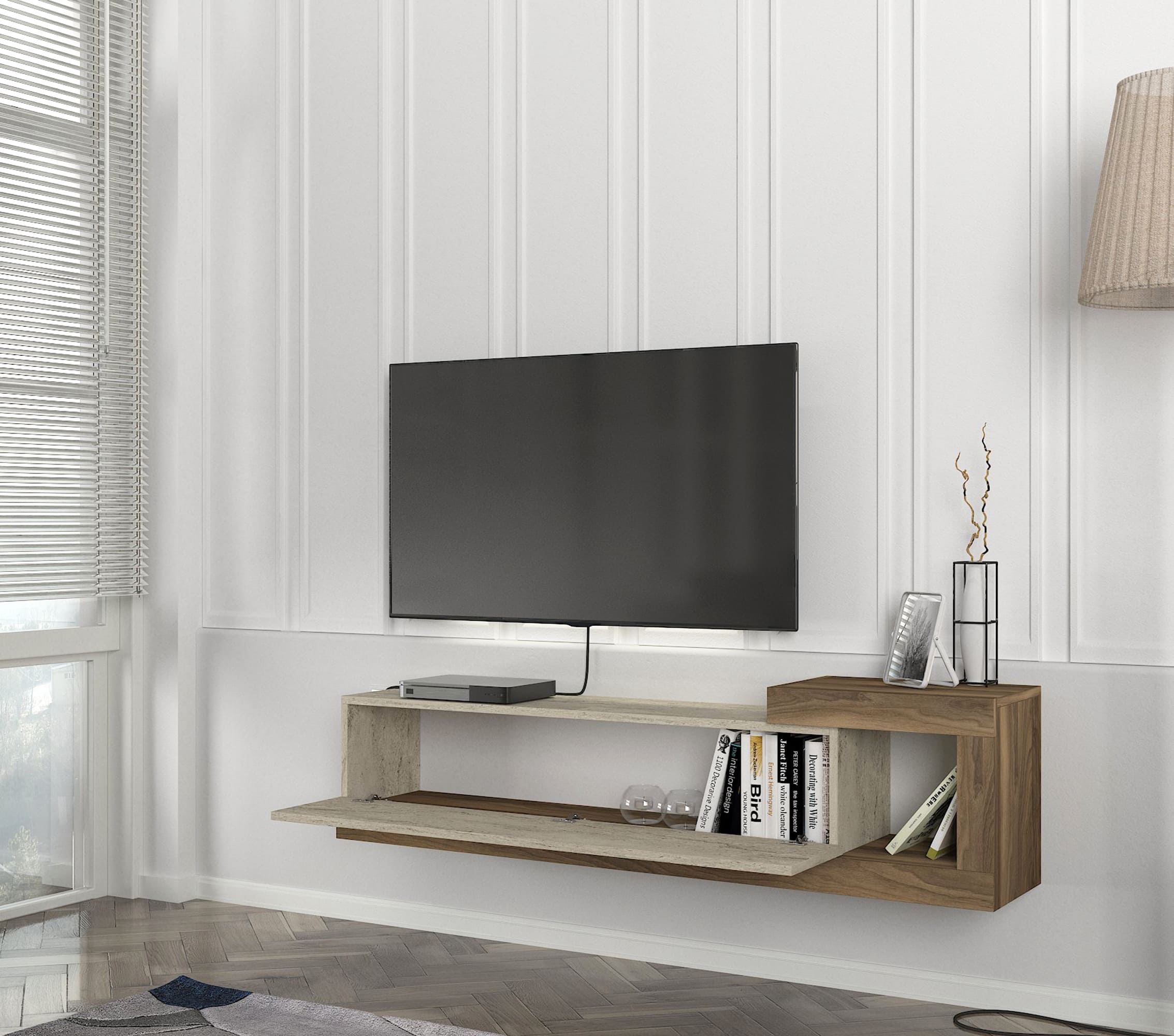 TV Lowboard Bliss Beige Trawertin Optik-Braun