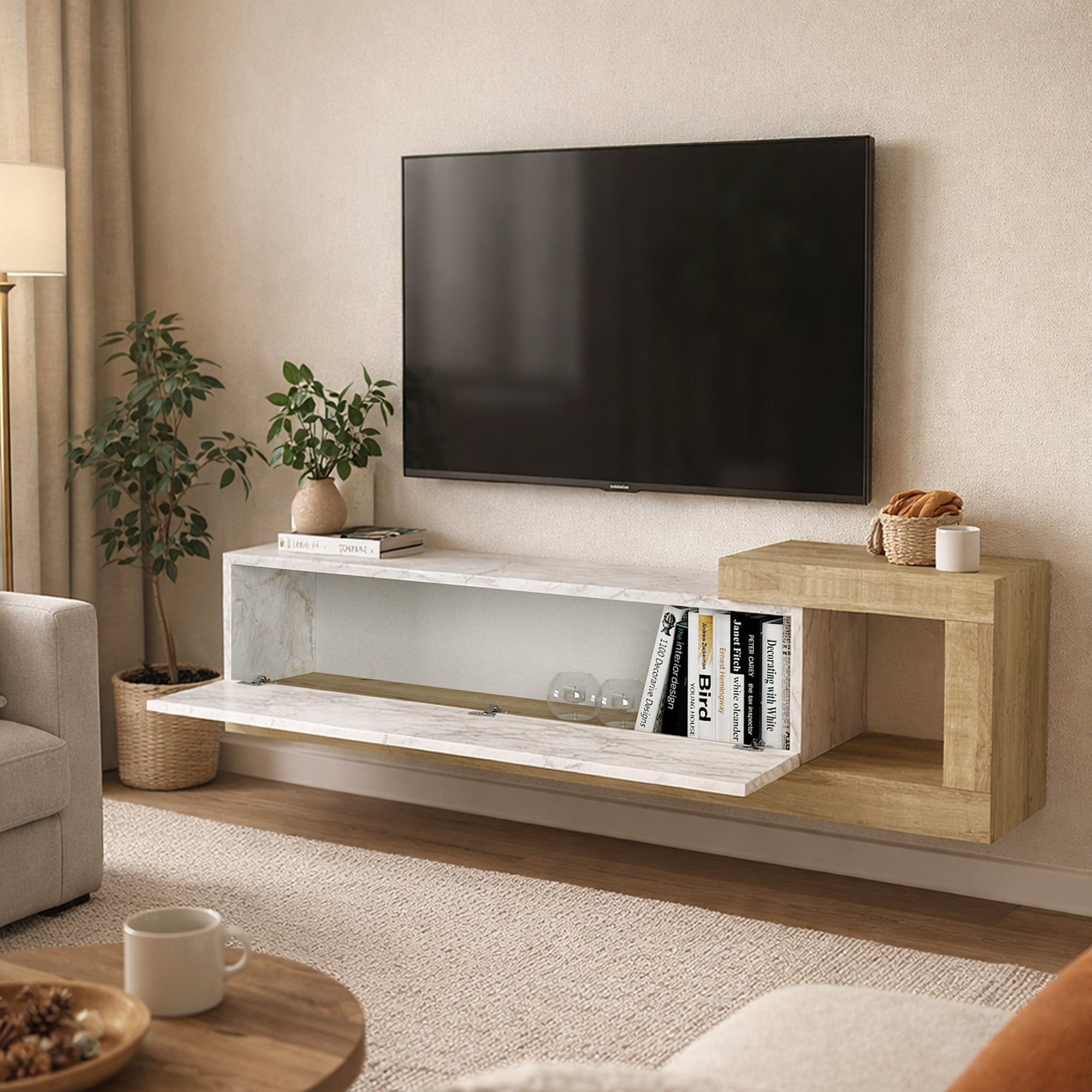 TV Lowboard Bliss Wieß Marmor Optik-Safir