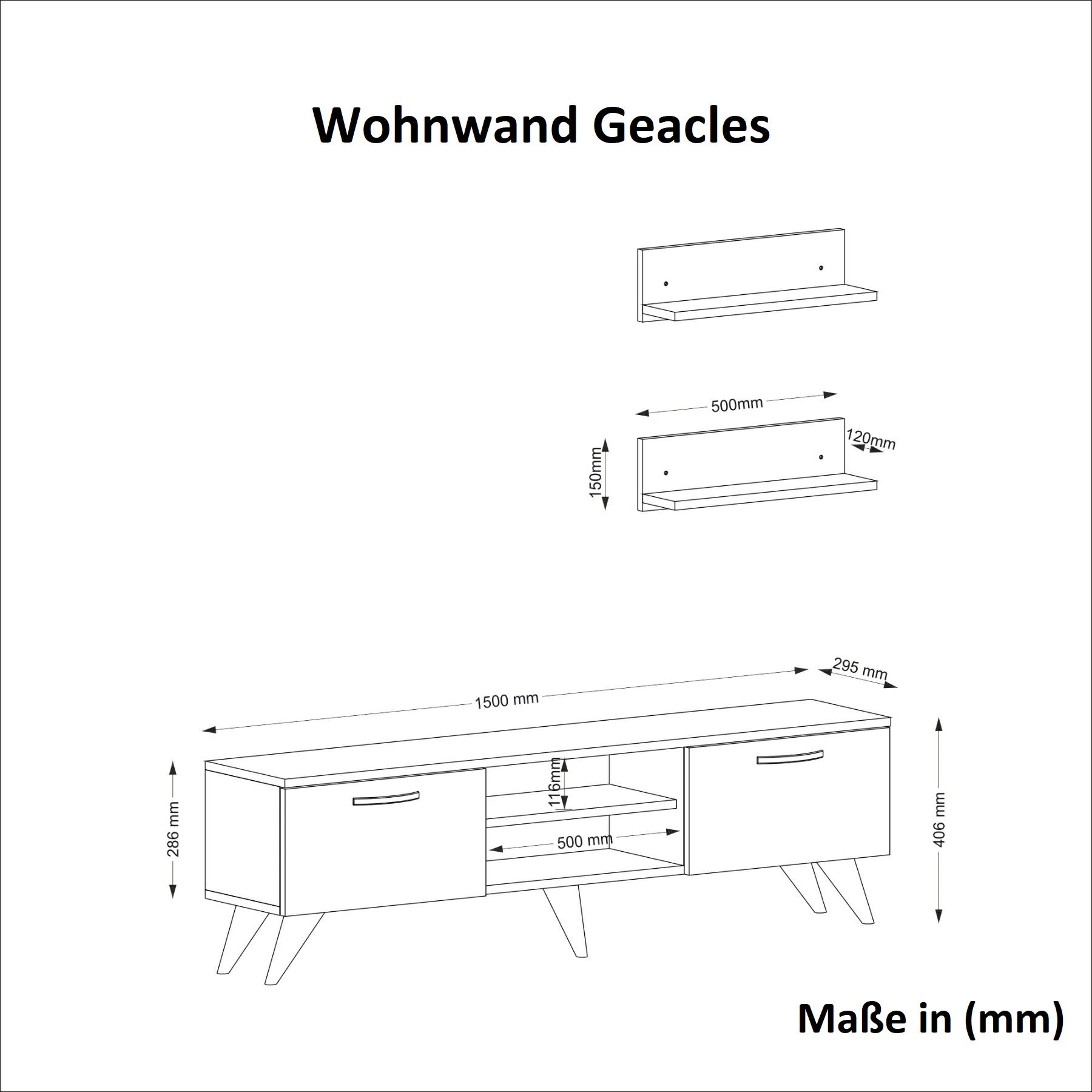 Wohnwand Geacles Weiß Dunkelgrau ( Marmor optik )