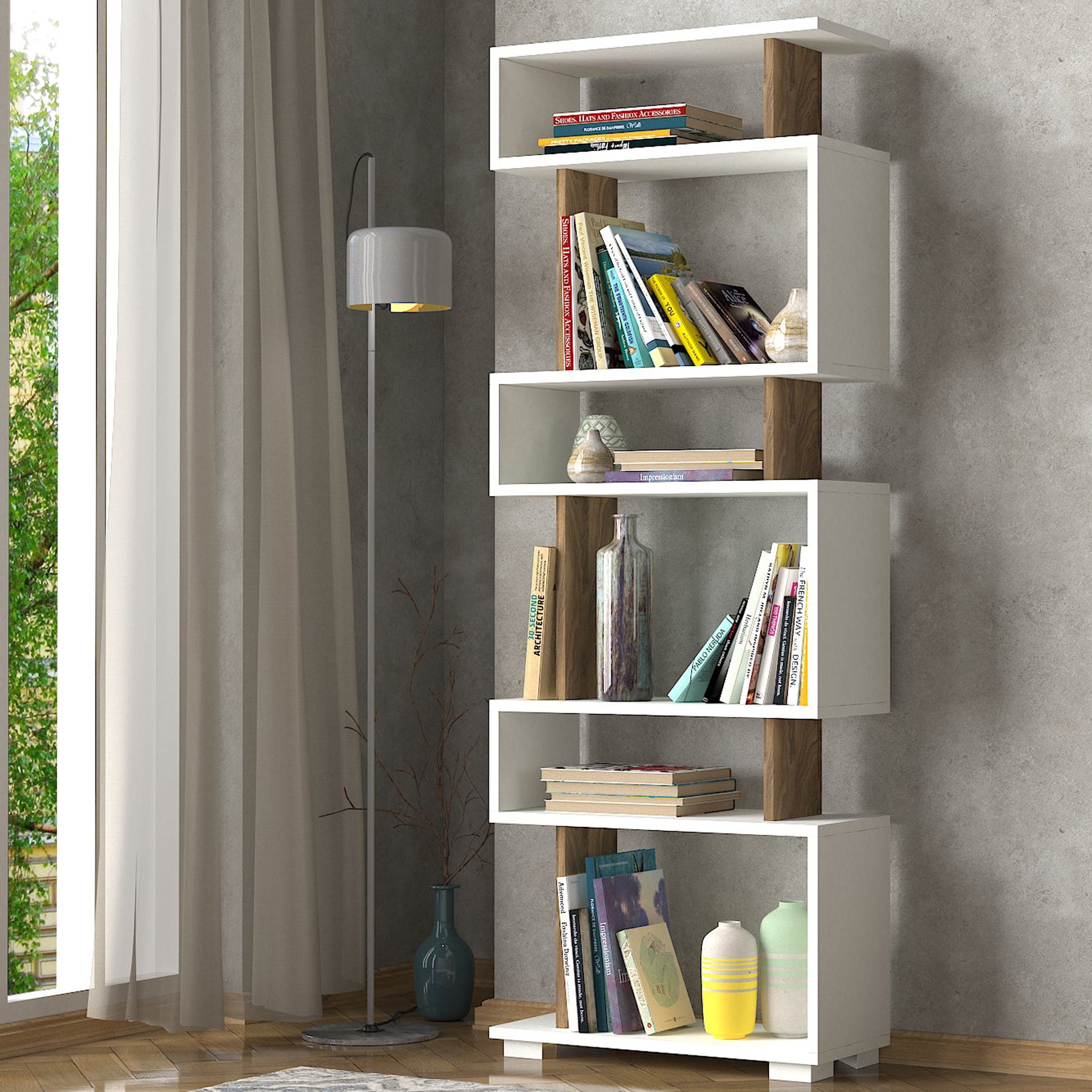 Bücherregal Blok  Weiß Walnuss