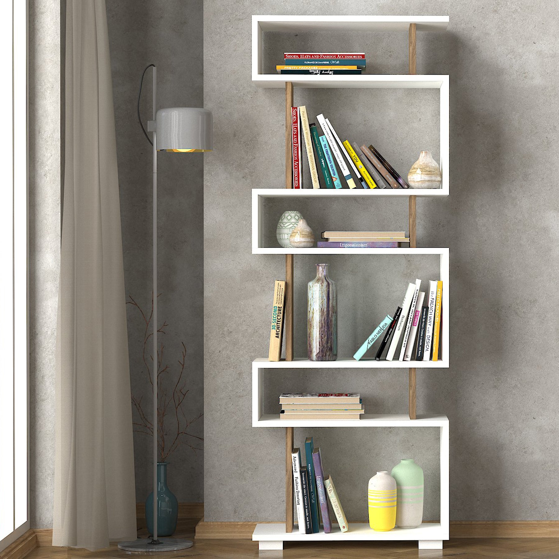 Bücherregal Blok  Weiß Walnuss