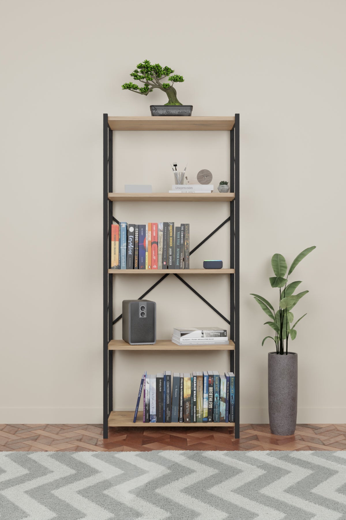 Bücherregal mit Metall Füße Walnuss 150x60