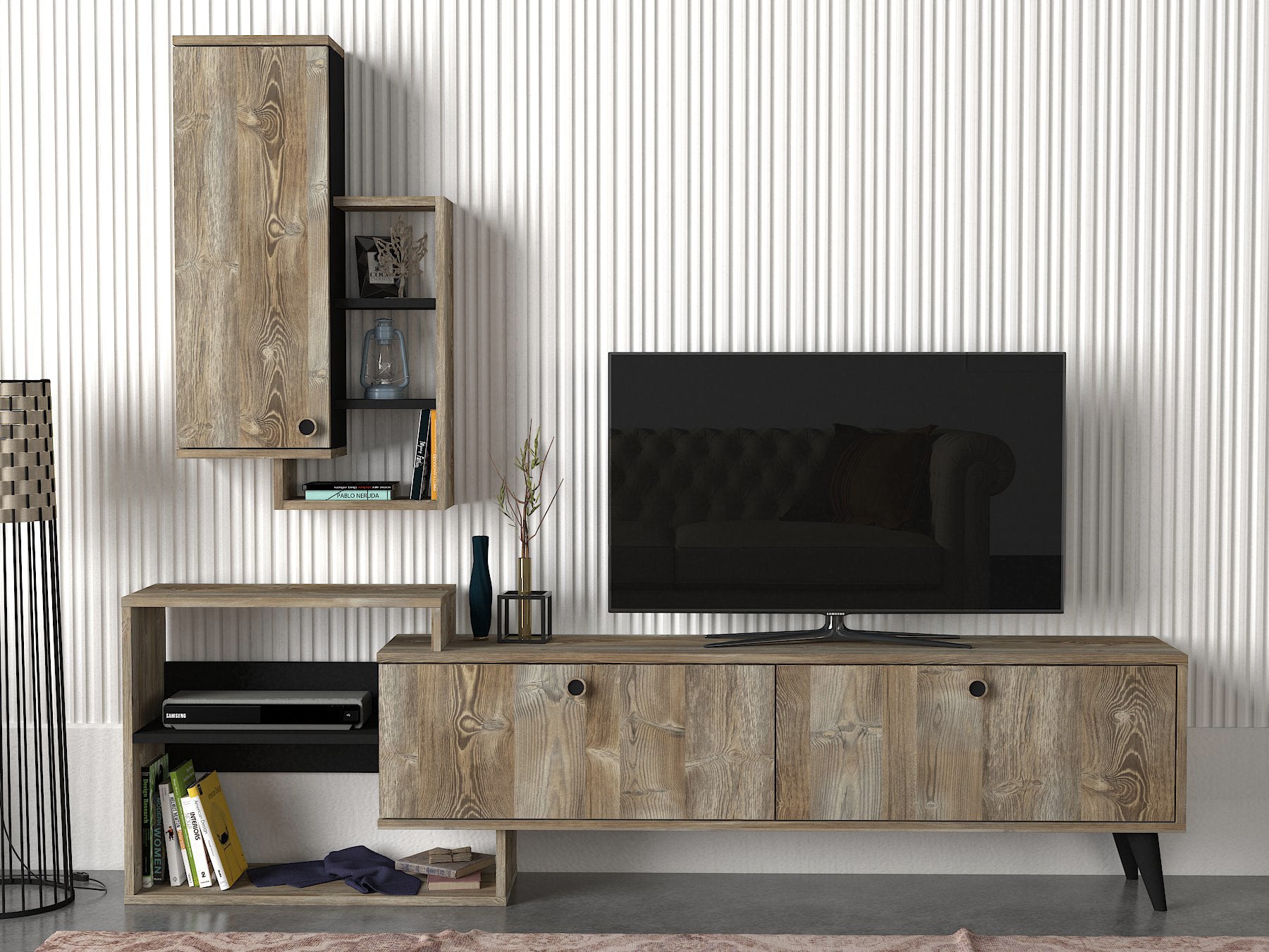 Wohnwand Palemo Eiche Schwarz Modern Design