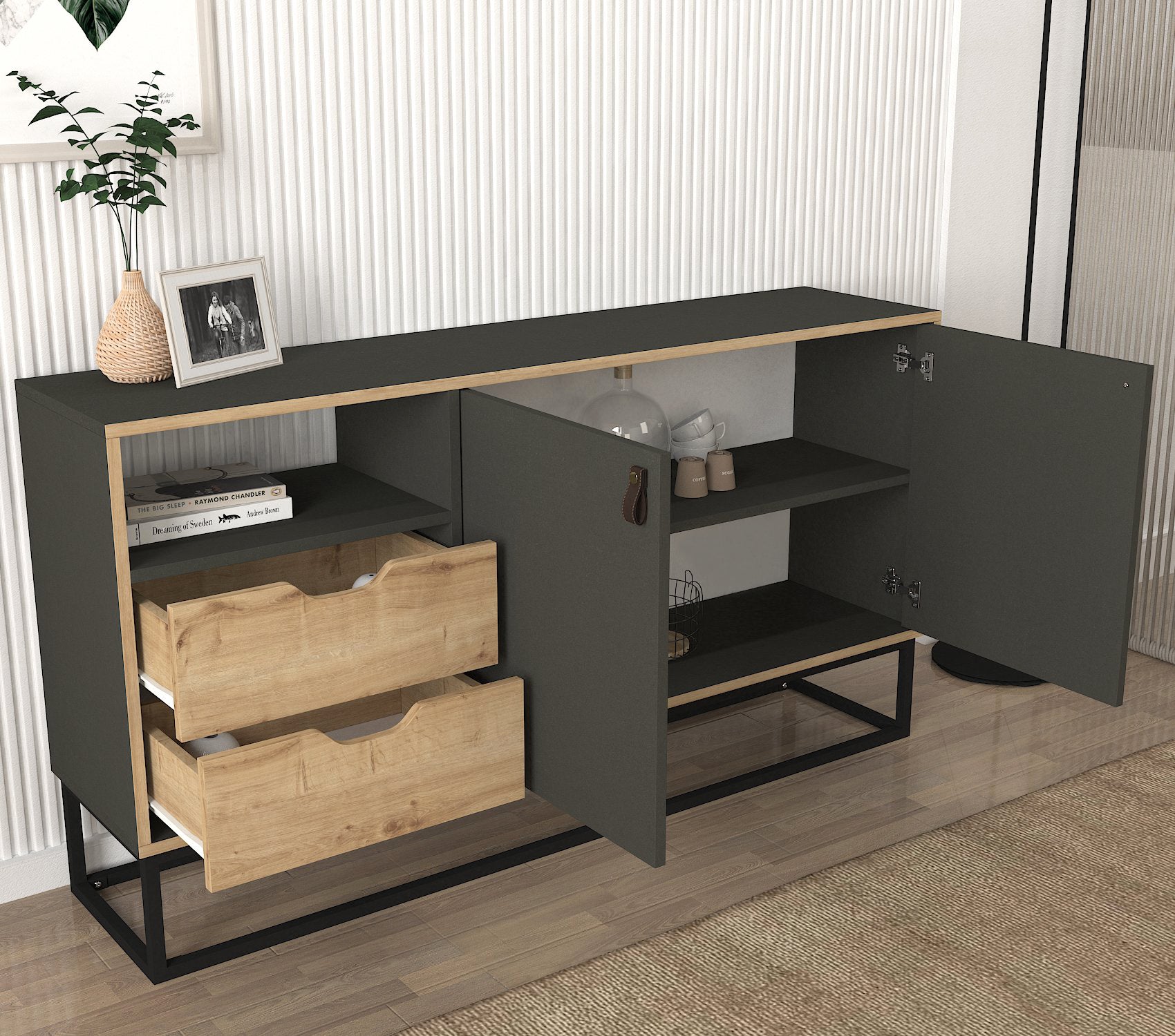 Sideboard Dolores mit Metallfüße Anthrazit Safir