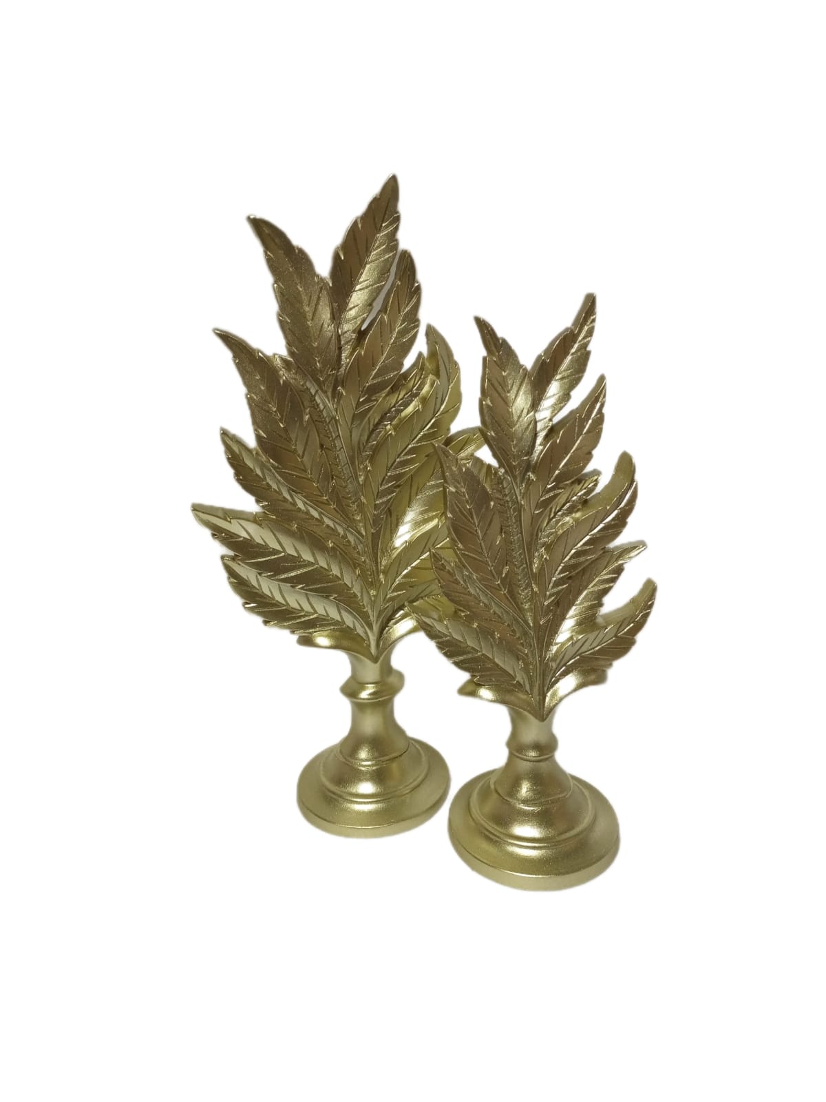 Skulptur Blatt 2er Set Stehend Weiß Marmoroptik