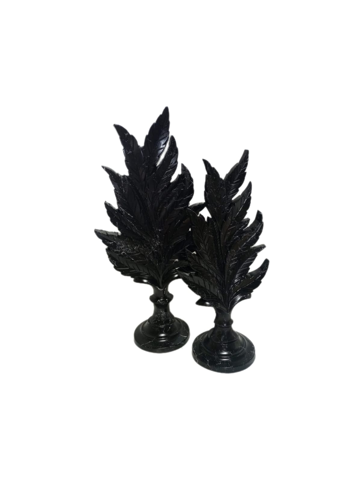 Skulptur Blatt 2er Set Stehend Weiß Marmoroptik