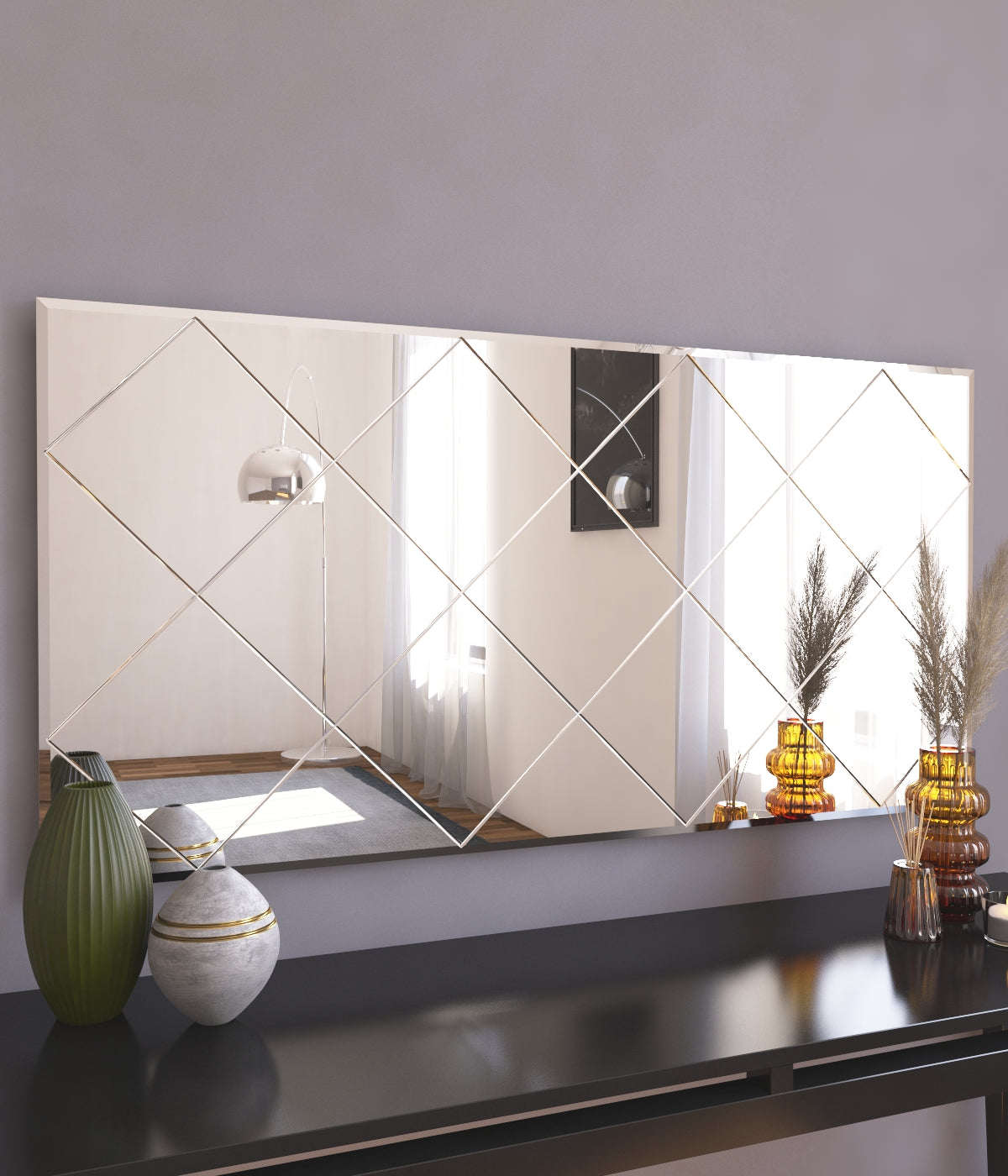 Wandspiegel Mofo Karo Rechteck Design Transparent 120 cm x  60 cm