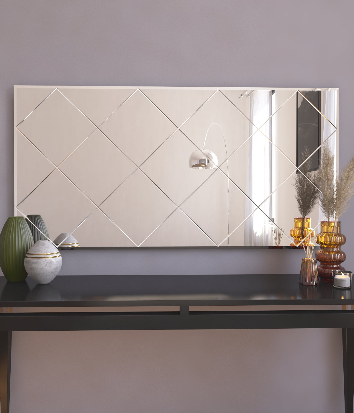 Wandspiegel Mofo Karo Rechteck Design Transparent 120 cm x  60 cm