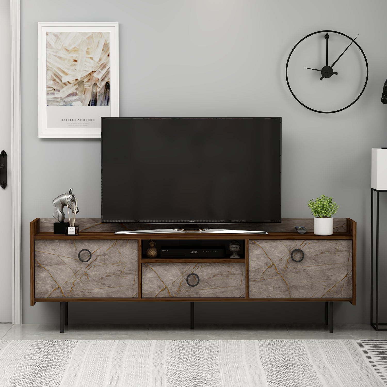 TV Lowboard Büsra Walnuss Grau 3 türig 9192