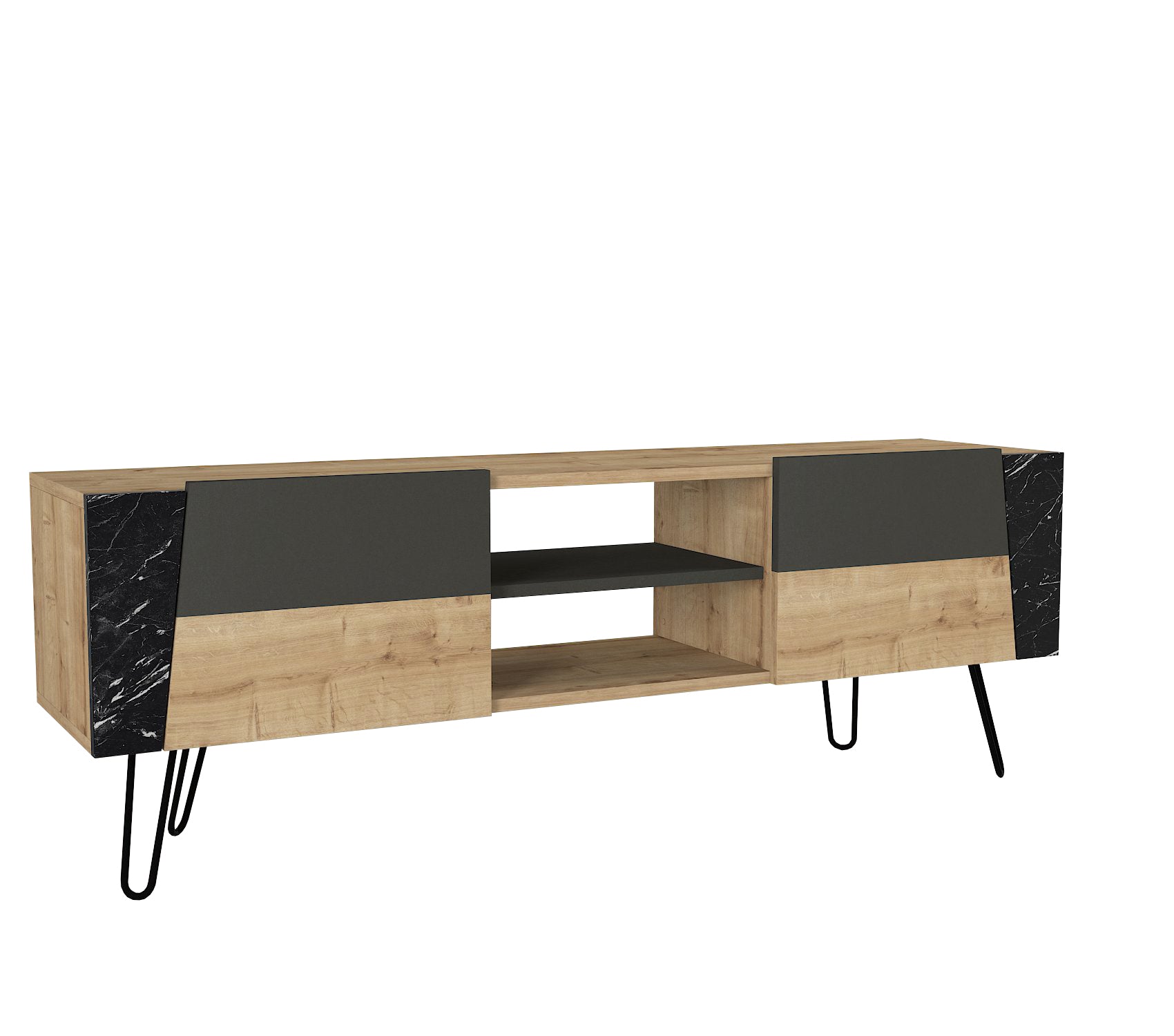 TV Lowboard Fanten mit Metallfüße Safir Marmor Anthrazit