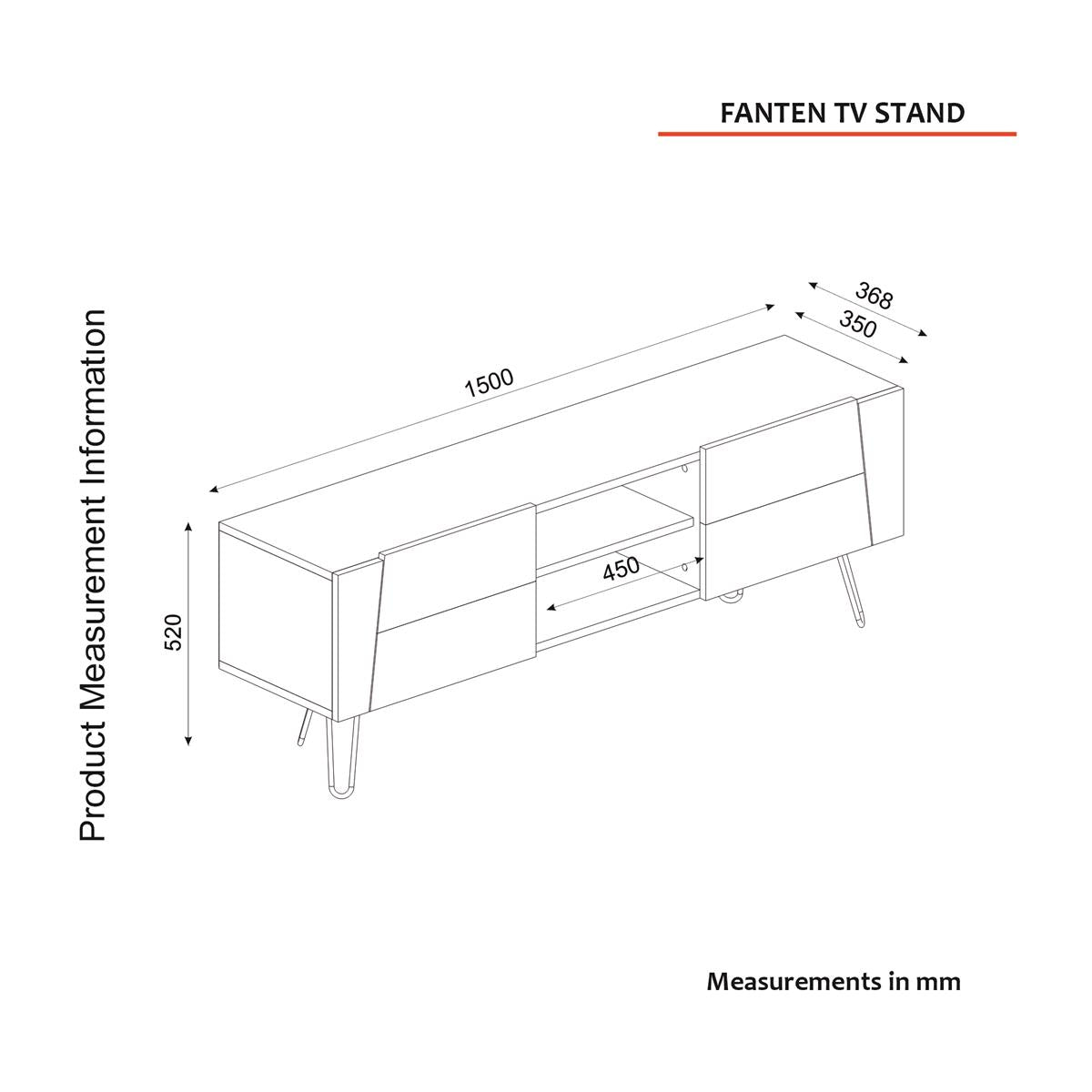 TV Lowboard Fanten mit Metallfüße Safir Marmor Anthrazit