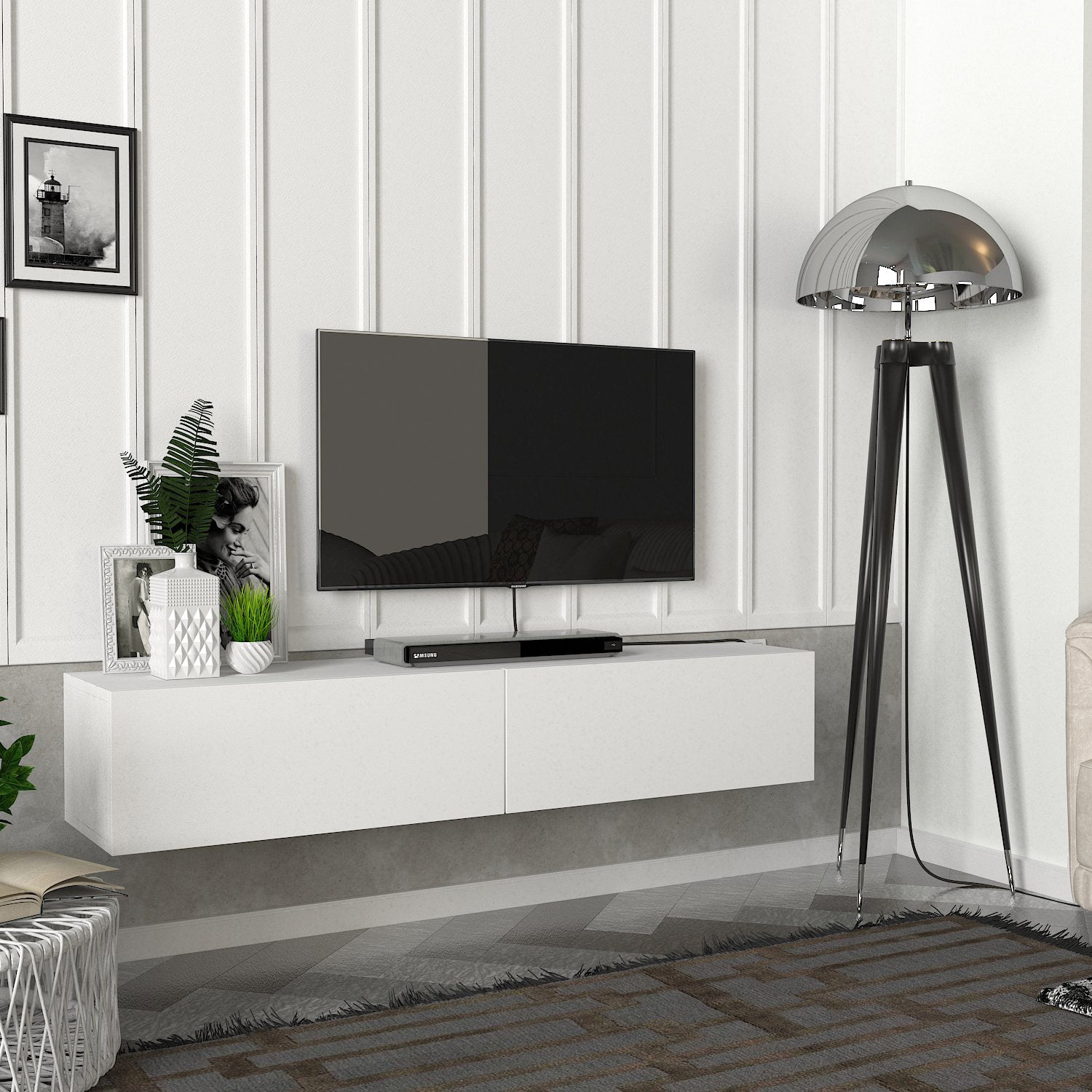 TV Lowboard Hängend Aristo Weiß 135 cm x 25 cm