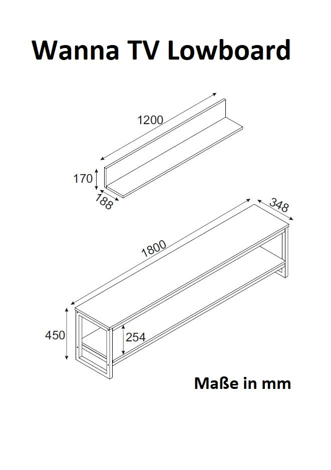 TV Lowboard Wanna mit Metallfüße Eiche