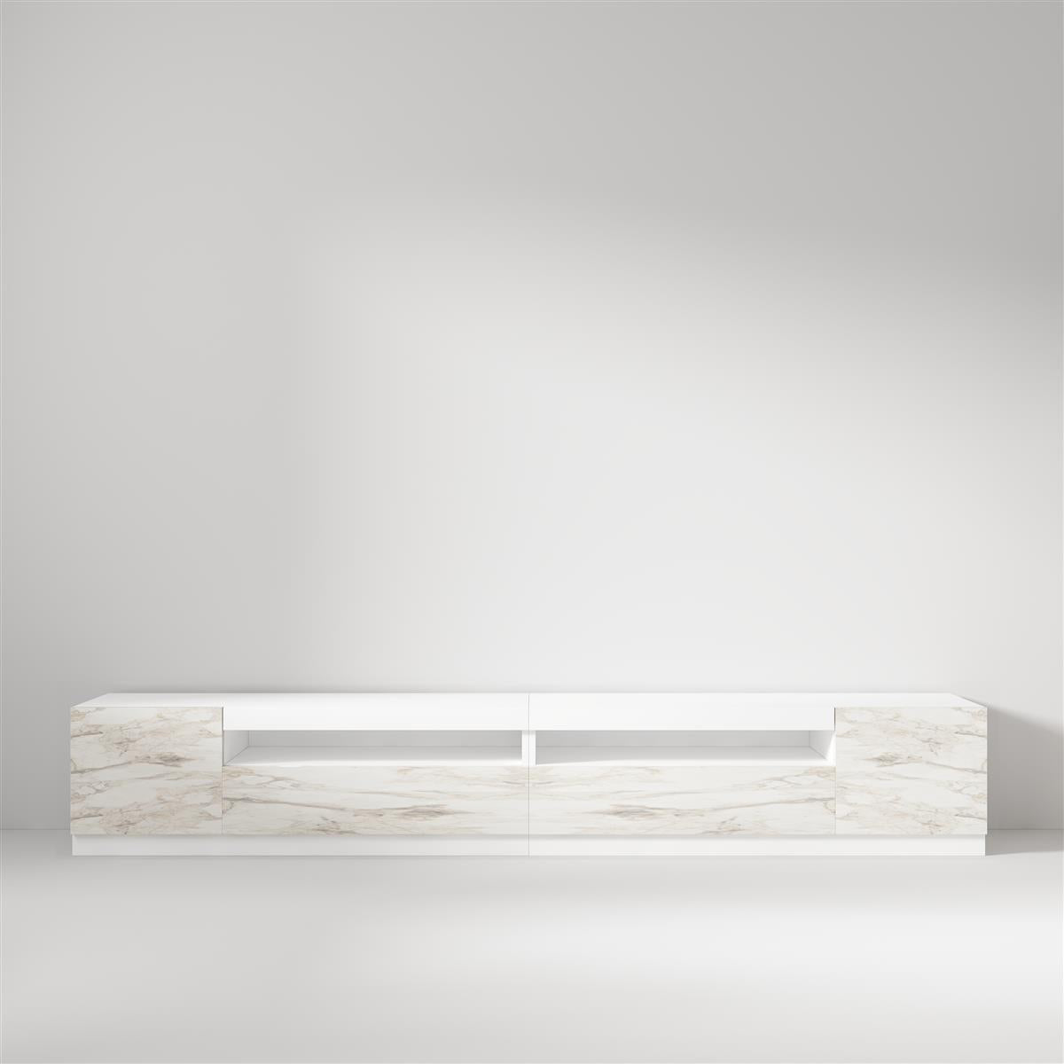 TV-Möbel mit LED-Beleuchtung Weiß Marmor Optik 240 cm