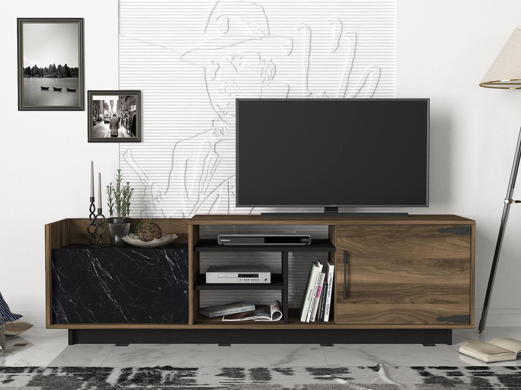 Wohnwand Siento Walnuss ( Marmor Optik )